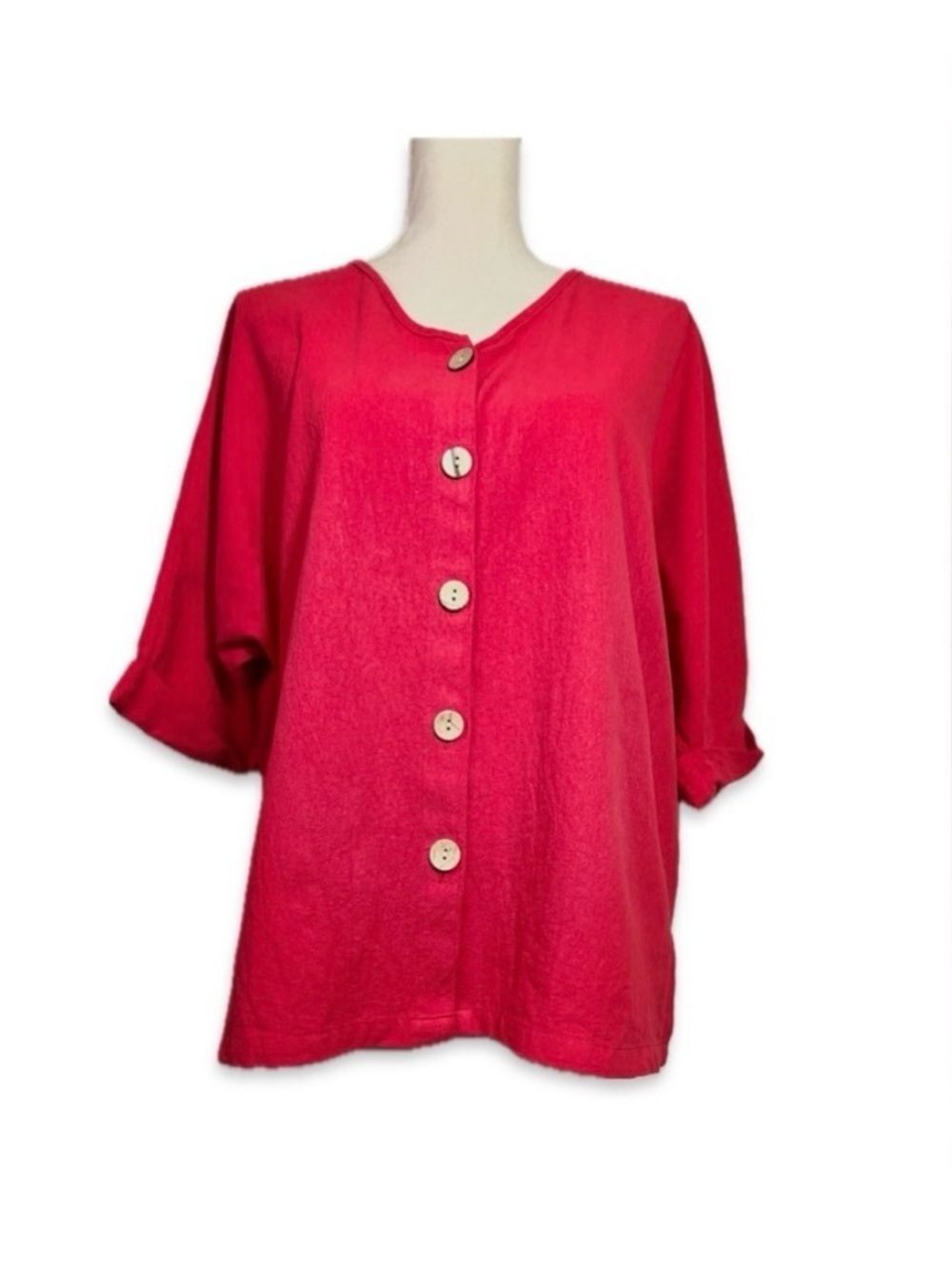 2 - Tops Bundle - 1- Red Linen/Cotton and 1-White Cotton Button Down Large - Picture 2 of 15